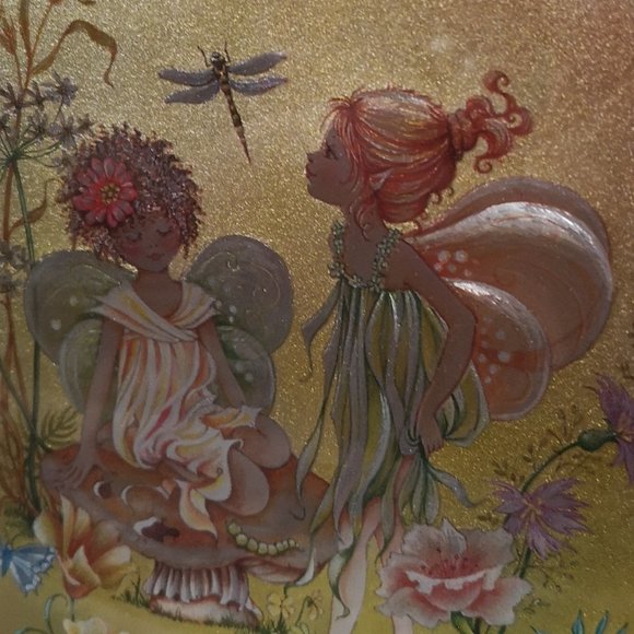 Set of Two Vintage Foil Art Fairies Mushroom Dragonfly One Silver Foil One Gold - Picture 5 of 6